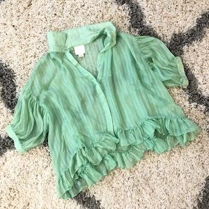 Line&Dot sheer flowy ruffle button top